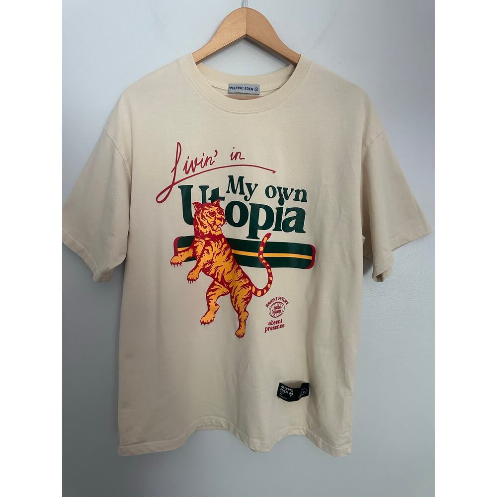Aelfric Eden My Own Utopia Shirt L Cream Oversized Grunge Streetwear Retro